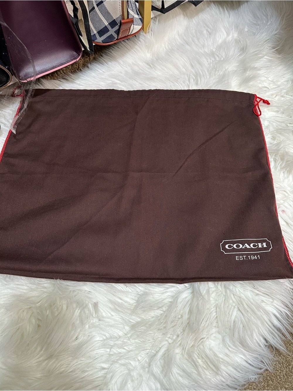 COACH Brown Dust Bag with Red Trim 19x16